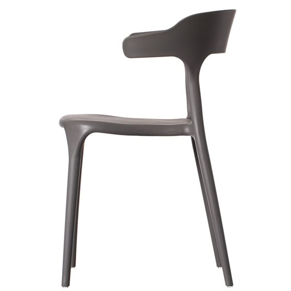 Fabulaxe Set of 4 Modern Gray Plastic Outdoor Dining Chair with Open U Shaped Back