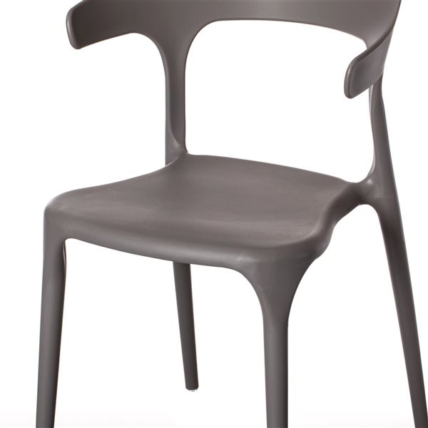 Fabulaxe Set of 4 Modern Gray Plastic Outdoor Dining Chair with Open U Shaped Back