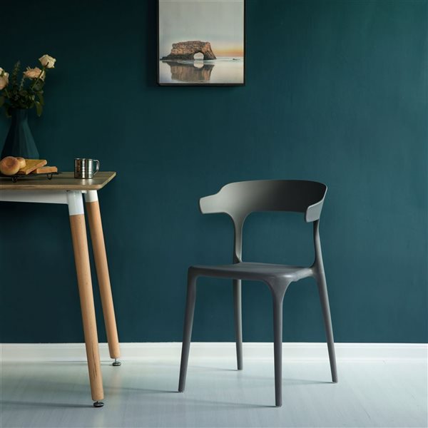 Fabulaxe Set of 4 Modern Gray Plastic Outdoor Dining Chair with Open U Shaped Back