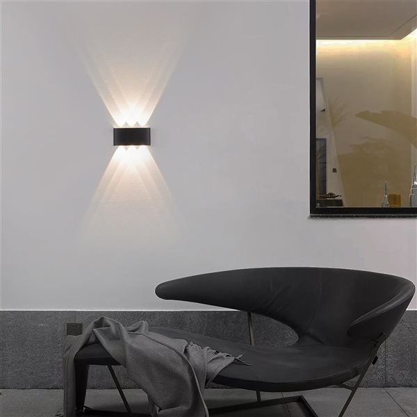 Lampes murales décoratives noires 8 W Quickway Imports intérieur/extérieur blanc froid 4000 K, lot de 2