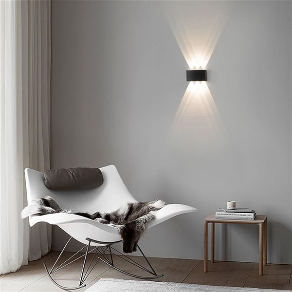 Lampes murales décoratives noires 8 W Quickway Imports intérieur/extérieur blanc froid 4000 K, lot de 2