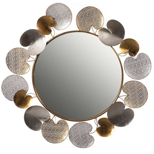 Fabulaxe 31-in Modern Water-Lily Leaf Frame Gold and Silver Wall Mirror