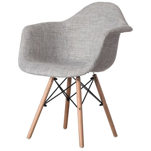 Fabulaxe Mid-Century Modern Style Grey Fabric Lined Armchair with Beech Wooden Legs