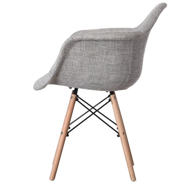 Fabulaxe Mid-Century Modern Style Grey Fabric Lined Armchair with Beech Wooden Legs