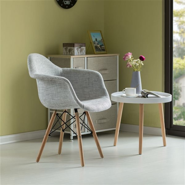 Fabulaxe Mid-Century Modern Style Grey Fabric Lined Armchair with Beech Wooden Legs