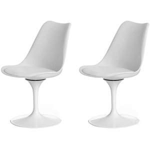 Jeu de 2 chaises d'appoint Fabulaxe style tulipe milieu du siècle pivotantes avec assise coussinée blanche