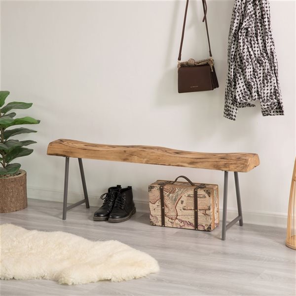 Banc d'appoint en bois rustique sculpté de Vintiquewise pour l'entrée, intérieur et extérieur