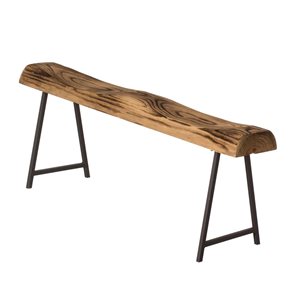 Vintiquewise Rustic Carved Wood Natural Log Accent Bench for Entryway - Indoor and Outdoor