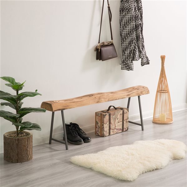 Banc d'appoint en bois rustique sculpté de Vintiquewise pour l'entrée, intérieur et extérieur