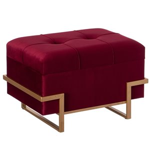 Fabulaxe Rectangle Red Velvet Storage Ottoman Stool Box with Abstract Golden Legs - Small