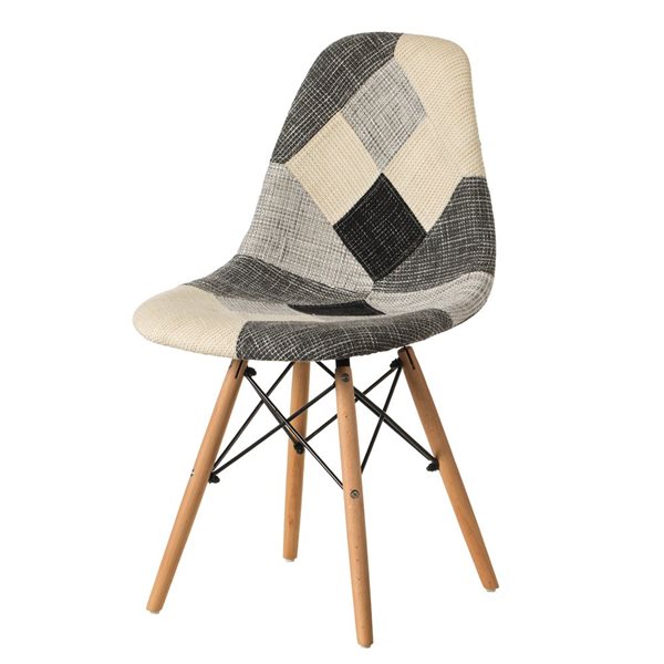 Fabulaxe Modern Black and White Patchwork Fabric Chair with Wooden Legs