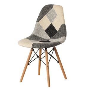 Fabulaxe Modern Black and White Patchwork Fabric Chair with Wooden Legs