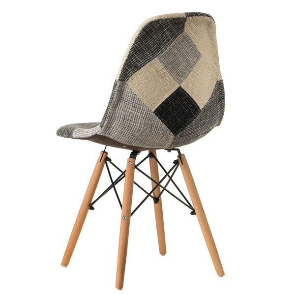 Fabulaxe Modern Black and White Patchwork Fabric Chair with Wooden Legs