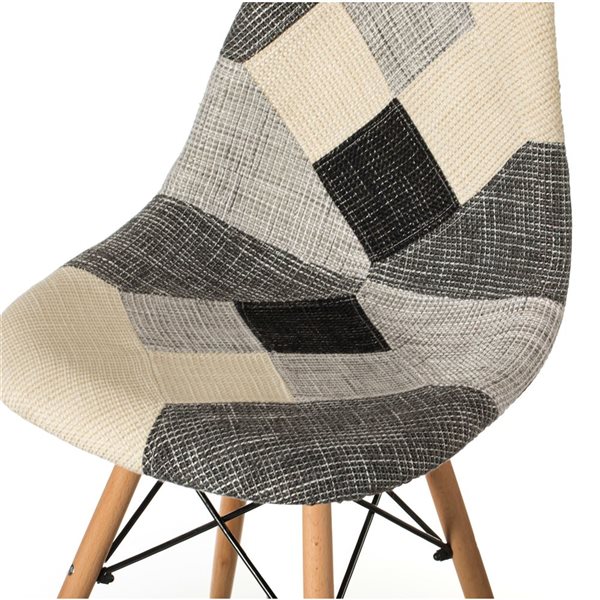 Fabulaxe Modern Black and White Patchwork Fabric Chair with Wooden Legs