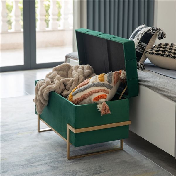 Banc-coffre rectangulaire en velours vert Fabulaxe, grand