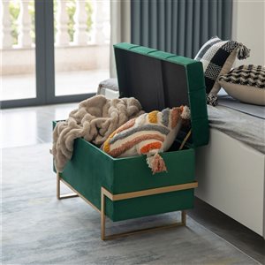 Banc-coffre rectangulaire en velours vert Fabulaxe, grand