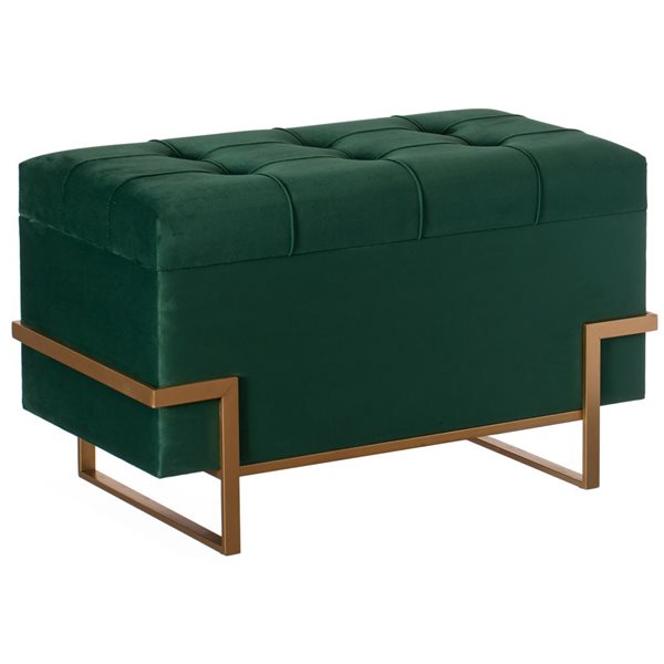 Fabulaxe Rectangle Green Velvet Storage Ottoman Stool Box - Large