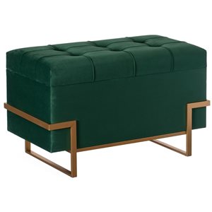 Fabulaxe Rectangle Green Velvet Storage Ottoman Stool Box - Large