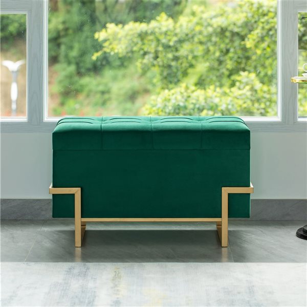 Fabulaxe Rectangle Green Velvet Storage Ottoman Stool Box - Large