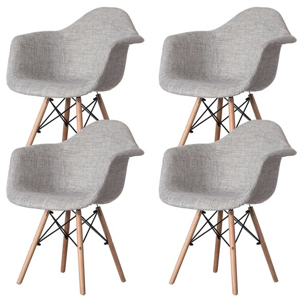 Fabulaxe Set of 4 Mid-Century Modern Style Gray Fabric Lined Armchair with Beech Wooden Legs