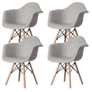 Fabulaxe Set of 4 Mid-Century Modern Style Gray Fabric Lined Armchair with Beech Wooden Legs