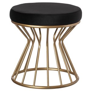 Fabulaxe Modern Round Velvet Stool with Bent Gold Metal Base Standard Ottoman - Black