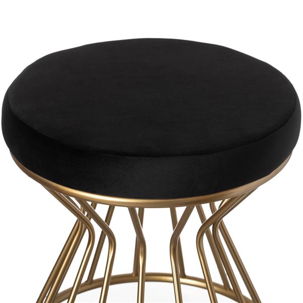 Fabulaxe Modern Round Velvet Stool with Bent Gold Metal Base Standard Ottoman - Black