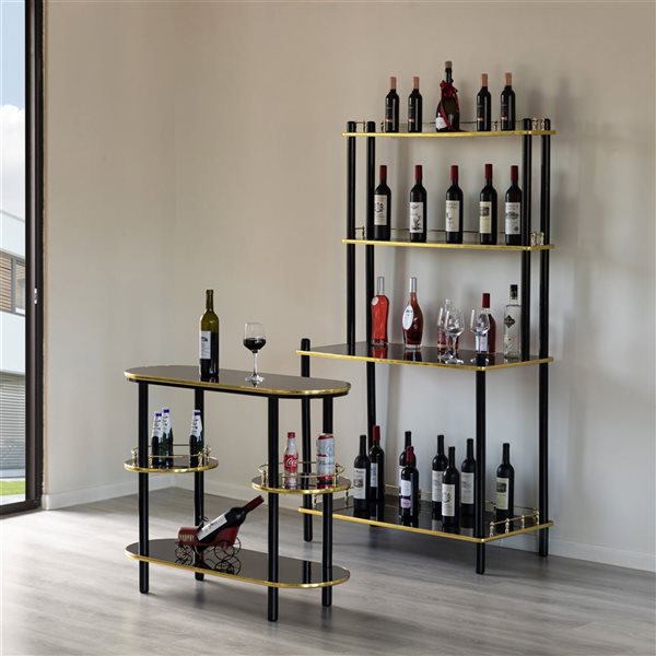 Fabulaxe Set of 2 Brown Bartending Display Station with Tier Shelves for Glass and Bottles - Wood