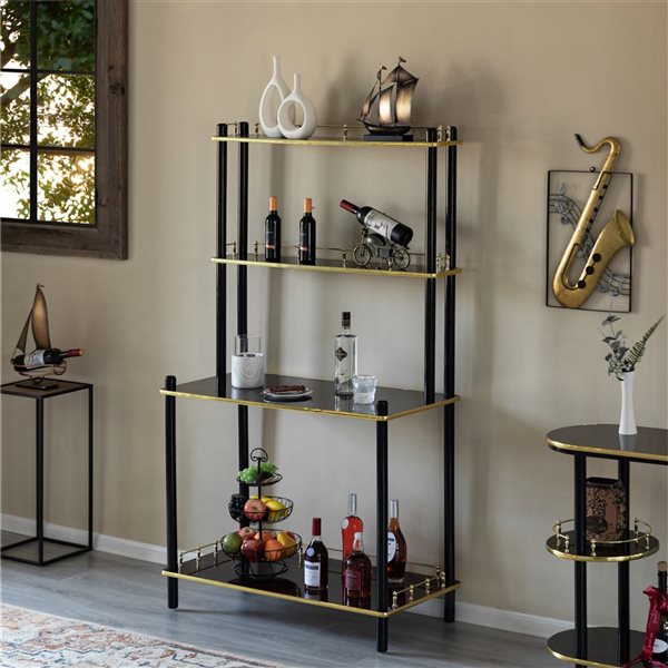 Fabulaxe Set of 2 Brown Bartending Display Station with Tier Shelves for Glass and Bottles - Wood