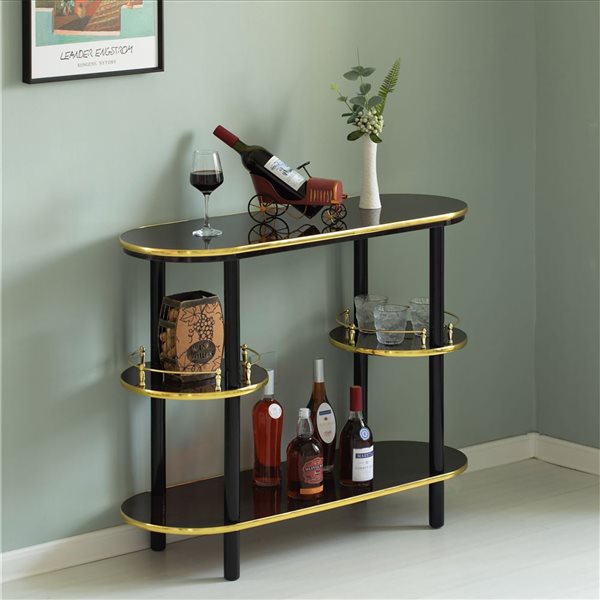 Fabulaxe Set of 2 Brown Bartending Display Station with Tier Shelves for Glass and Bottles - Wood