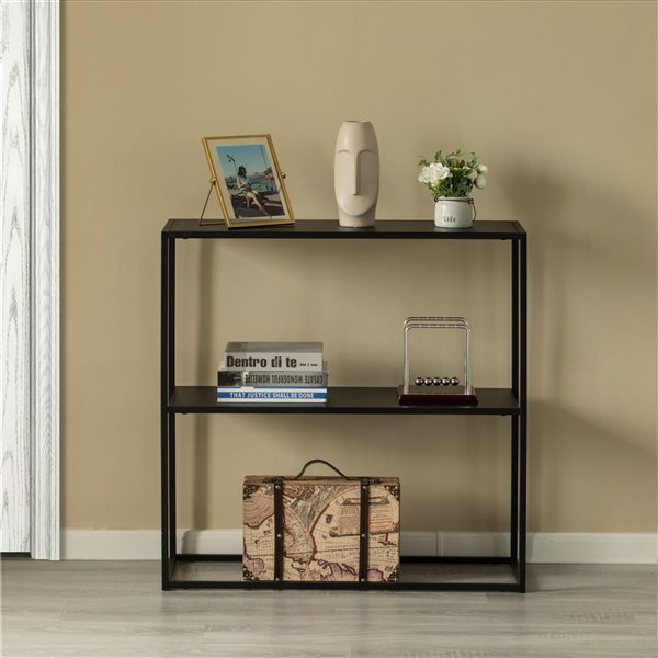 Fabulaxe Modern Display Black Metal Console Table with Open Shelf - 12 x 31.5-in