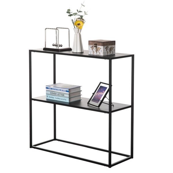 Fabulaxe Modern Display Black Metal Console Table with Open Shelf - 12 x 31.5-in