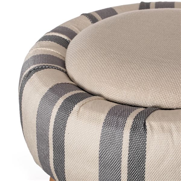 Fabulaxe Modern Striped Round Fabric Ottoman with Inner Storage - White and Blue