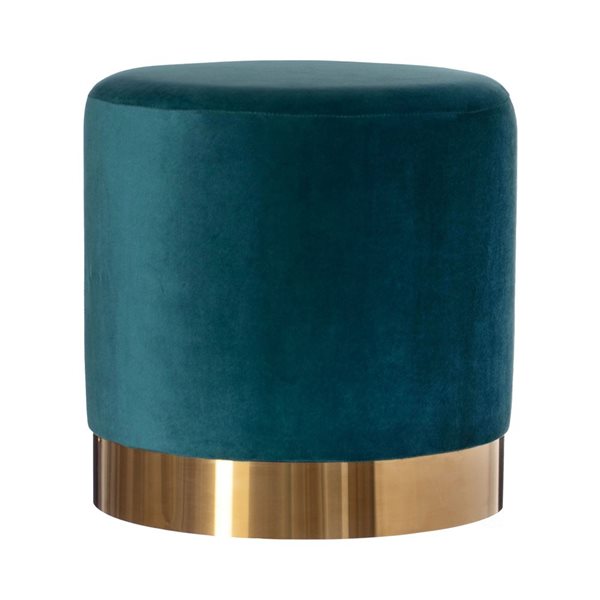 Fabulaxe Modern Round Velvet Fabric Standard Ottoman Stool with Gold Base - Dark Green