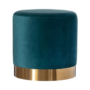Fabulaxe Modern Round Velvet Fabric Standard Ottoman Stool with Gold Base - Dark Green