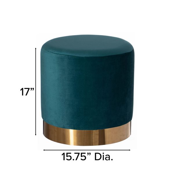 Fabulaxe Modern Round Velvet Fabric Standard Ottoman Stool with Gold Base - Dark Green