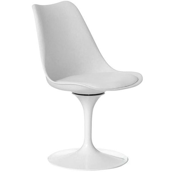 Chaise d'appoint Fabulaxe style tulipe milieu du siècle pivotante avec assise coussinée blanche