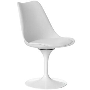 Chaise d'appoint Fabulaxe style tulipe milieu du siècle pivotante avec assise coussinée blanche