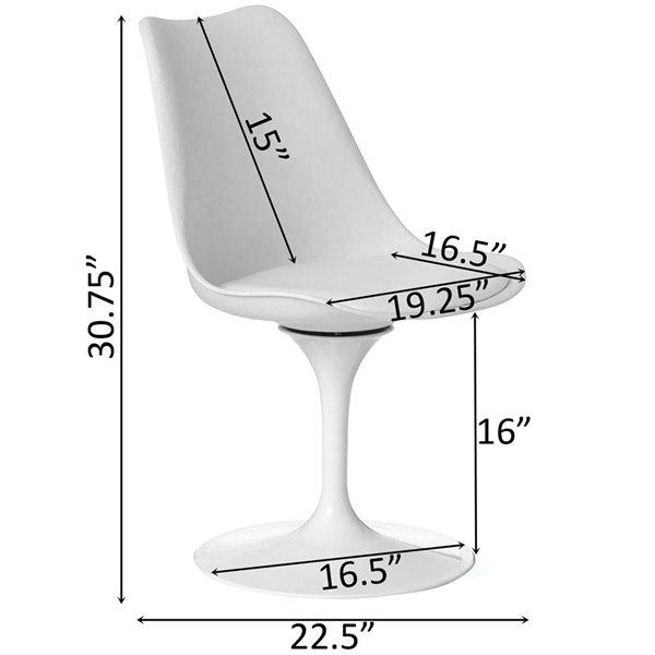 Fabulaxe Single Mid-Century Modern Swivel Tulip Side Chair with White Cushioned Seat