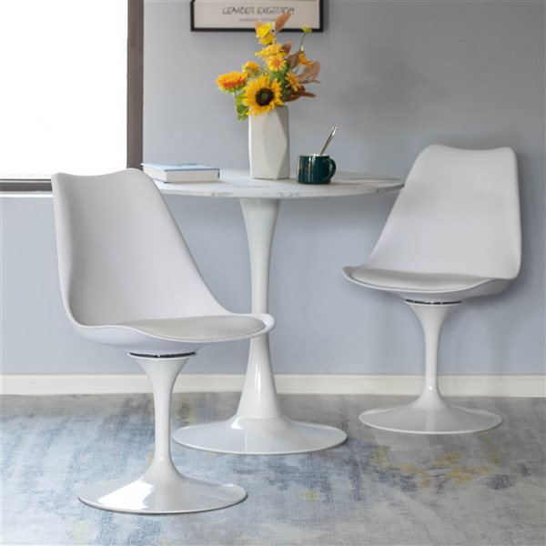 Fabulaxe Single Mid-Century Modern Swivel Tulip Side Chair with White Cushioned Seat