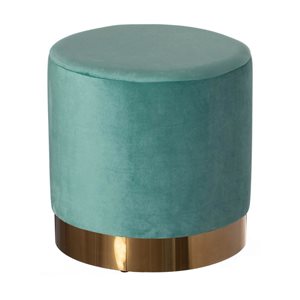 Fabulaxe Modern Round Velvet Fabric Standard Ottoman Stool with Gold Base - Teal blue