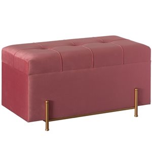 Fabulaxe Large Velvet Storage Ottoman Stool Box with Golden Legs - Pink