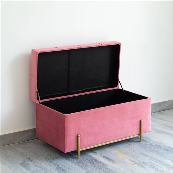 Fabulaxe Large Velvet Storage Ottoman Stool Box with Golden Legs - Pink