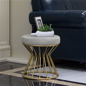 Tabouret moderne rond Fabulaxe en velours avec base en métal courbé doré standard, gris