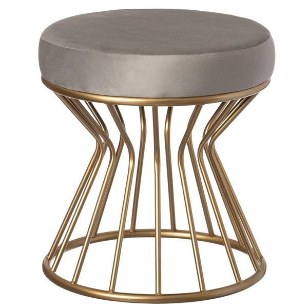 Fabulaxe Modern Round Velvet Stool with Bent Gold Metal Base Standard Ottoman - Grey