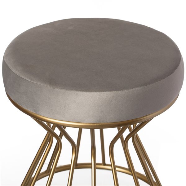 Fabulaxe Modern Round Velvet Stool with Bent Gold Metal Base Standard Ottoman - Grey