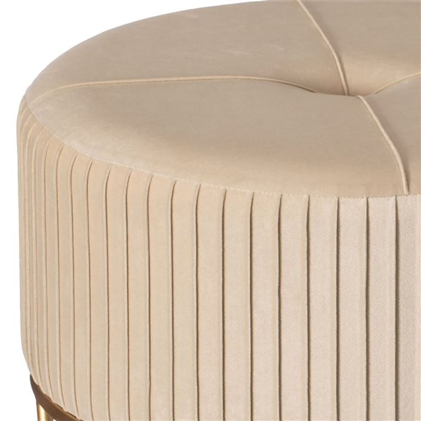 Fabulaxe Round Cream Velvet Ottoman Stool Raised with Hairpin Gold Base - Medium