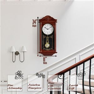 Horloge grand-père rustique en plastique fini bois brun Clockswise murale à pendule