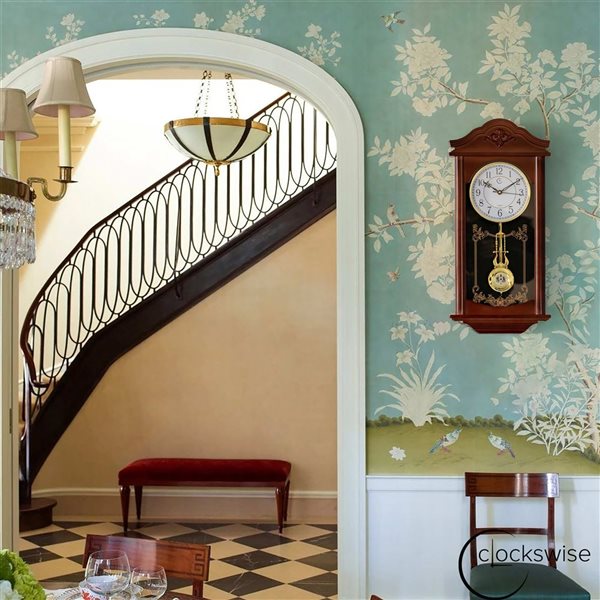 Clockswise Vintage Grandfather Brown Wood Plastic Pendulum Wall Clock