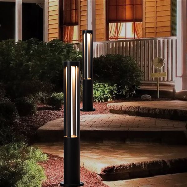 Borne lumineuse extérieure ronde Gardenised en aluminium noir à DEL pour jardin